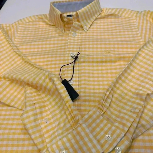 NWT Brooks Brothers boys button down shirt. Yellow & white check size M - Picture 8 of 9